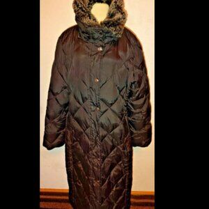 London Fog Women's Coat Black XL Quilt Puffer Faux Fur Hood Diamond Jacket